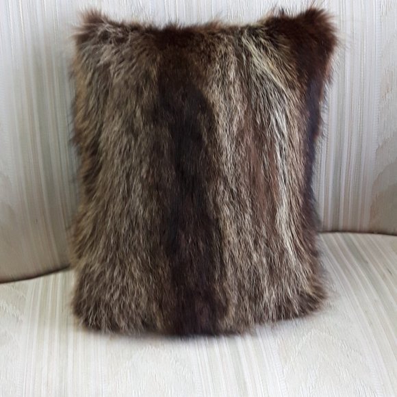 Genuine Raccoon Real Fur Throw Pillow - Picture 1 of 6
